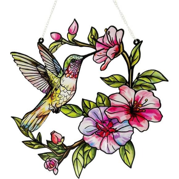 Stained Glass Hummingbird Suncatcher, Artorama 12 inch Stained Glass Window - Picture 1 of 7
